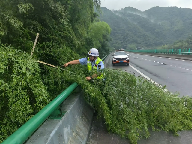 05 臺風(fēng)格美登陸在即，7月26日 六安西中心管控部巡路員柴夢(mèng)麒清理侵占路面的毛竹(1).png